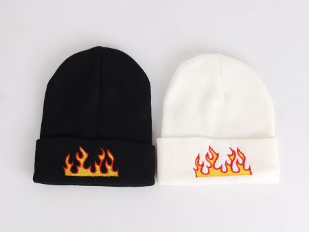 Wholesale Acrylic Flame Embroidery Knitted Hat Beanie Sale