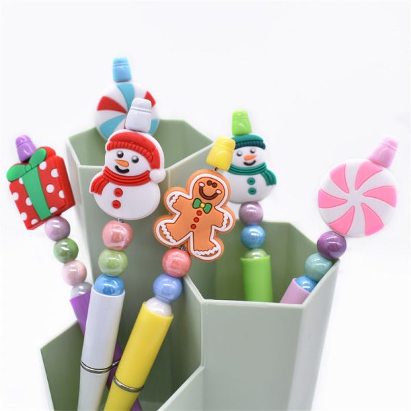 Wholesale Random 100pcs Cartoon Christmas Gingerbread Man Snowman PVC Soft Rubber Beads For Cheap