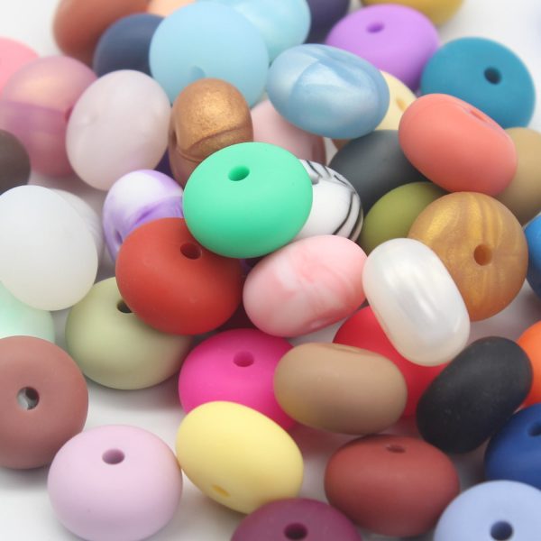 Wholesale 10PCS Food Grade Chewable Flat Beads Silicone Teeth Gum Loose Beads Abacus Beads Online Sale