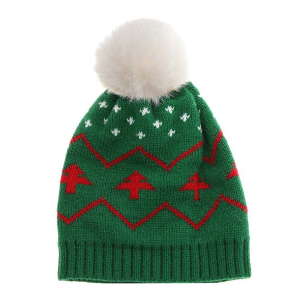 Wholesale Children s Warm Hat Fur Ball Christmas Tree Jacquard Knitted Hat Supply