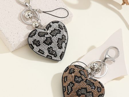 Wholesale 10pcs Heart Leopard Print Rhinestone Keychain Hot on Sale