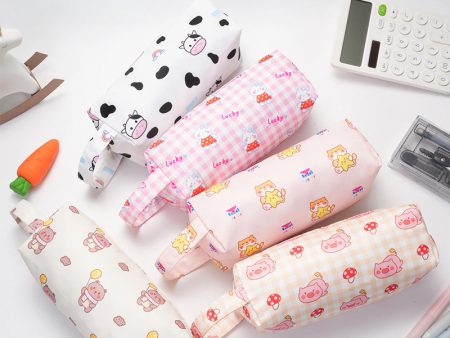 Wholesale Large Capacity Cow Pattern Printed Simple Polyester Pencil Case Discount