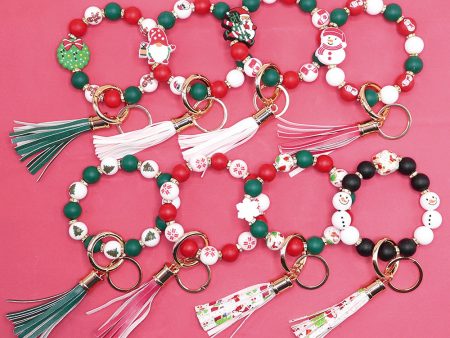 Wholesale 10PCS Christmas Silicone Beaded Wrist Keychain Online now