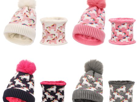 Wholesale Unicorn Knitted Children s Beanie Scarf Two-piece Set Hot on Sale