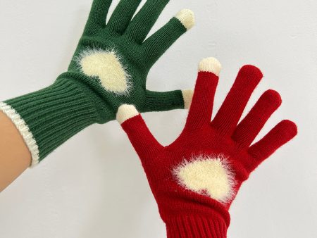 Wholesale Christmas Plush Love Knitted Gloves For Sale