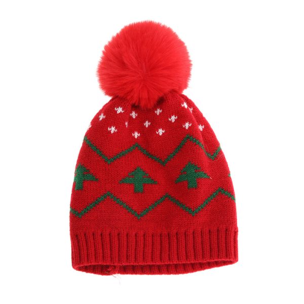 Wholesale Children s Warm Hat Fur Ball Christmas Tree Jacquard Knitted Hat Supply