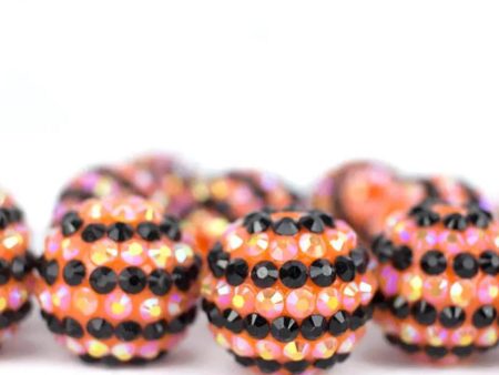 Wholesale 5pcs 20MM Resin Diamond Ball Beads Orange AB + Black Stripe Diamond Ball Beads Sale