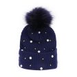 Wholesale Rivet Pearl Woolen Hat Fur Ball Cap Warm Hat Cheap