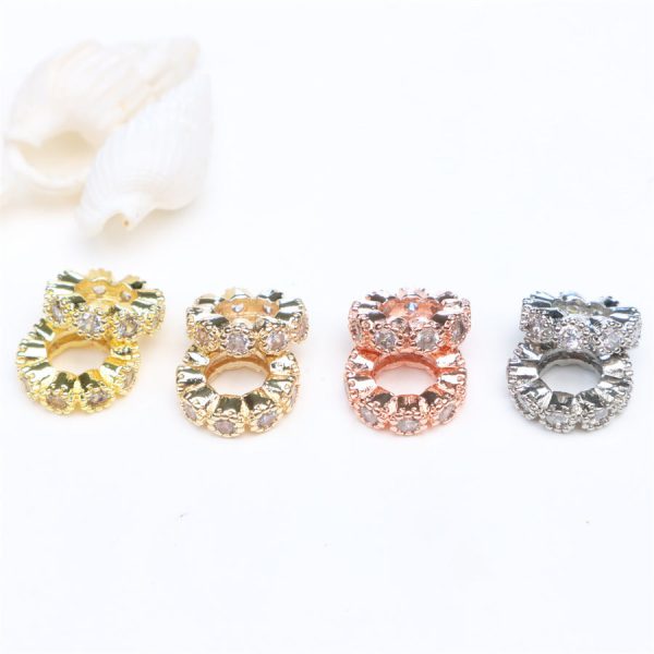 Wholesale 10PCS 14K Gold Color-preserving Diamond Ring Set with Zircon Large Hole Spacer Beads Fashion