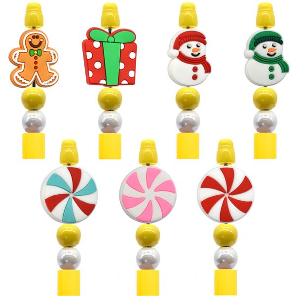 Wholesale Random 100pcs Cartoon Christmas Gingerbread Man Snowman PVC Soft Rubber Beads For Cheap