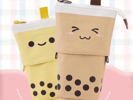 Wholesale Milk Tea Drop Down Canvas Pencil Case Hot on Sale