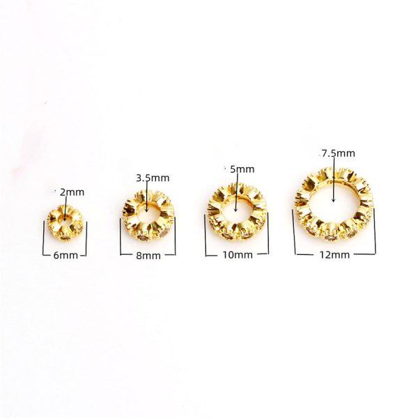 Wholesale 10PCS 14K Gold Color-preserving Diamond Ring Set with Zircon Large Hole Spacer Beads Fashion