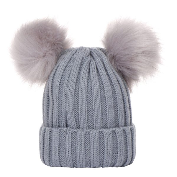 Wholesale Parent-child Hat Threaded Double Fur Ball Knitted Hat Winter Hat For Cheap