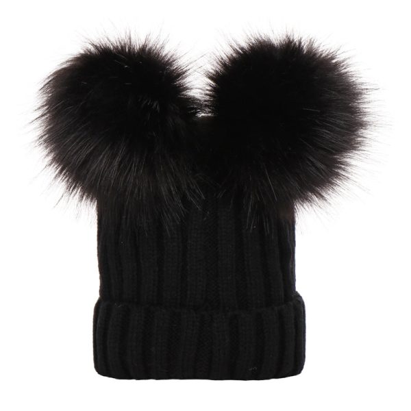 Wholesale Parent-child Hat Threaded Double Fur Ball Knitted Hat Winter Hat For Cheap