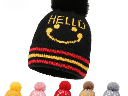 Wholesale 2023 Children s Hat Cartoon Smiling Face Plus Velvet Thickened Cotton Woolen Hat For Sale