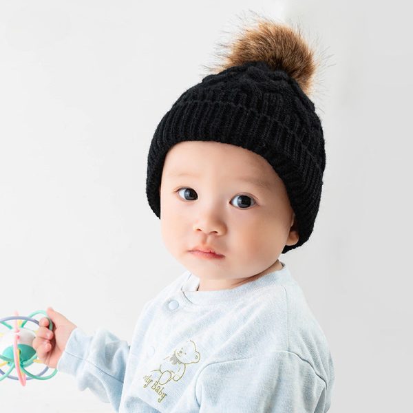 Wholesale Children s Autumn and Winter Hats Fur Ball Thickened Woolen Hat Discount