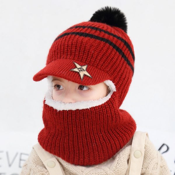 Wholesale Autumn and Winter 5-12 Years Old Middle-aged and Older Children Plus Velvet Scarf Fur Ball Woolen Hat Fashion