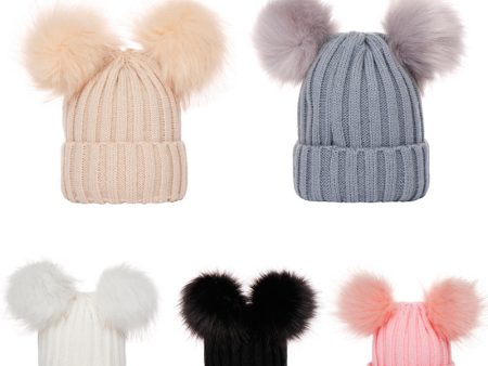 Wholesale Parent-child Hat Threaded Double Fur Ball Knitted Hat Winter Hat For Cheap