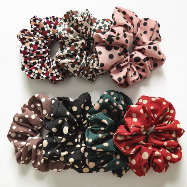 Wholesale Hot Stamped Colorful Polka Dot Fabric Large Intestine Hair Ties Supply