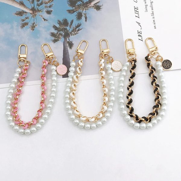 Wholesale Double Chain Pearl Mobile Phone Lanyards Supply