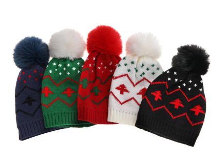 Wholesale Children s Warm Hat Fur Ball Christmas Tree Jacquard Knitted Hat Supply