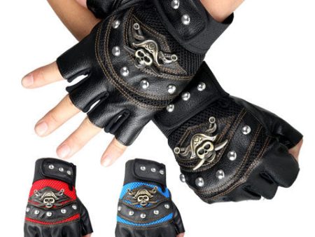 Wholesale Skull Head Rivet Half Finger Leather Gloves Online Hot Sale