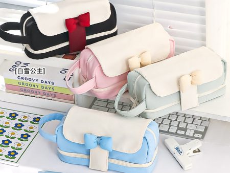 Wholesale Bow Color Matching Fabric Pencil Case Online Hot Sale