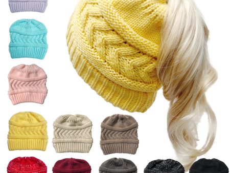 Wholesale Autumn and Winter Beanie Hats for Women Arrow Ponytail Beanie Knitted Elastic Hat For Discount