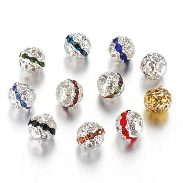 Wholesale 50PCS 8-10mm Hollow Rhinestone Spherical DIY Spacer Beads Online Sale