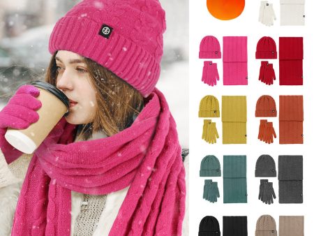 Wholesale Adult Warm Knitted Hat Scarf Gloves Three-piece Set Online