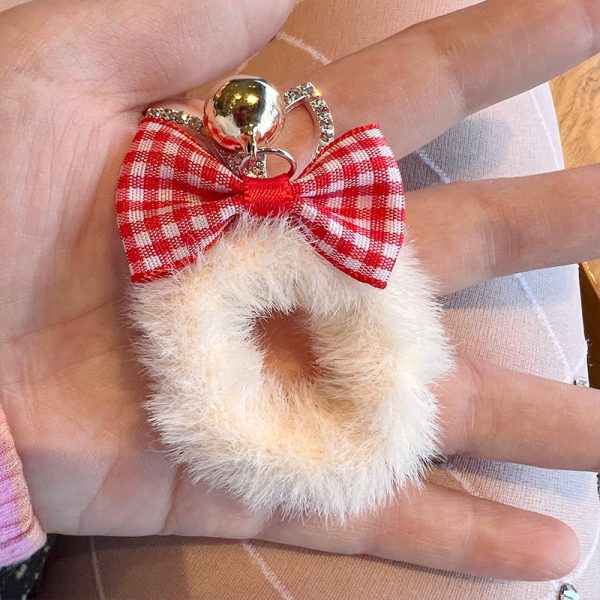 Wholesale Christmas Plaid Bow Crown Plush Hair Tie Cheap