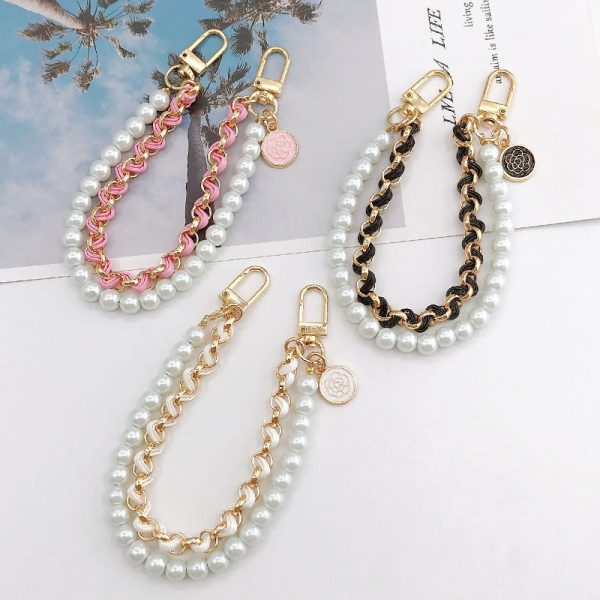 Wholesale Double Chain Pearl Mobile Phone Lanyards Supply