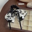 Wholesale Black and White Floral Bow Fabric Large Intestine Hair Tie Fashion