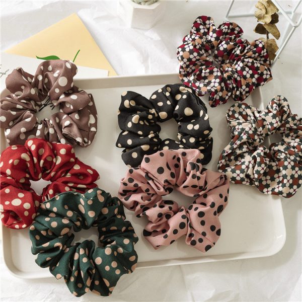 Wholesale Hot Stamped Colorful Polka Dot Fabric Large Intestine Hair Ties Supply