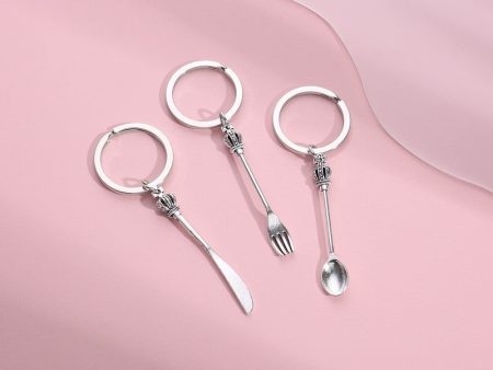 Wholesale 10PCS Crown Knife, Fork and Spoon Retro Metal Keychain Online Sale