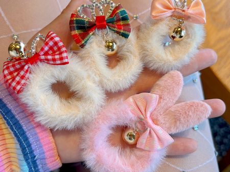 Wholesale Christmas Plaid Bow Crown Plush Hair Tie Cheap