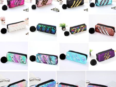 Wholesale Fur Ball Sequin Pencil Case Cosmetic Bag Supply