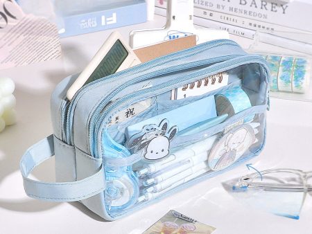 Wholesale 2023 Three-layer Extra Large Capacity Transparent Canvas Pencil Case Online now