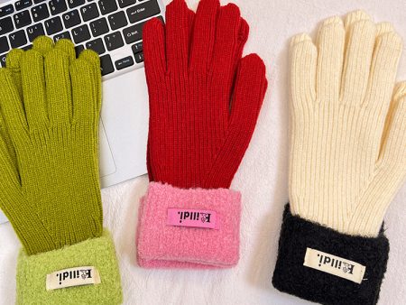 Wholesale Winter Thickened Warm Lambswool Knitted Splicing Gloves Fashion